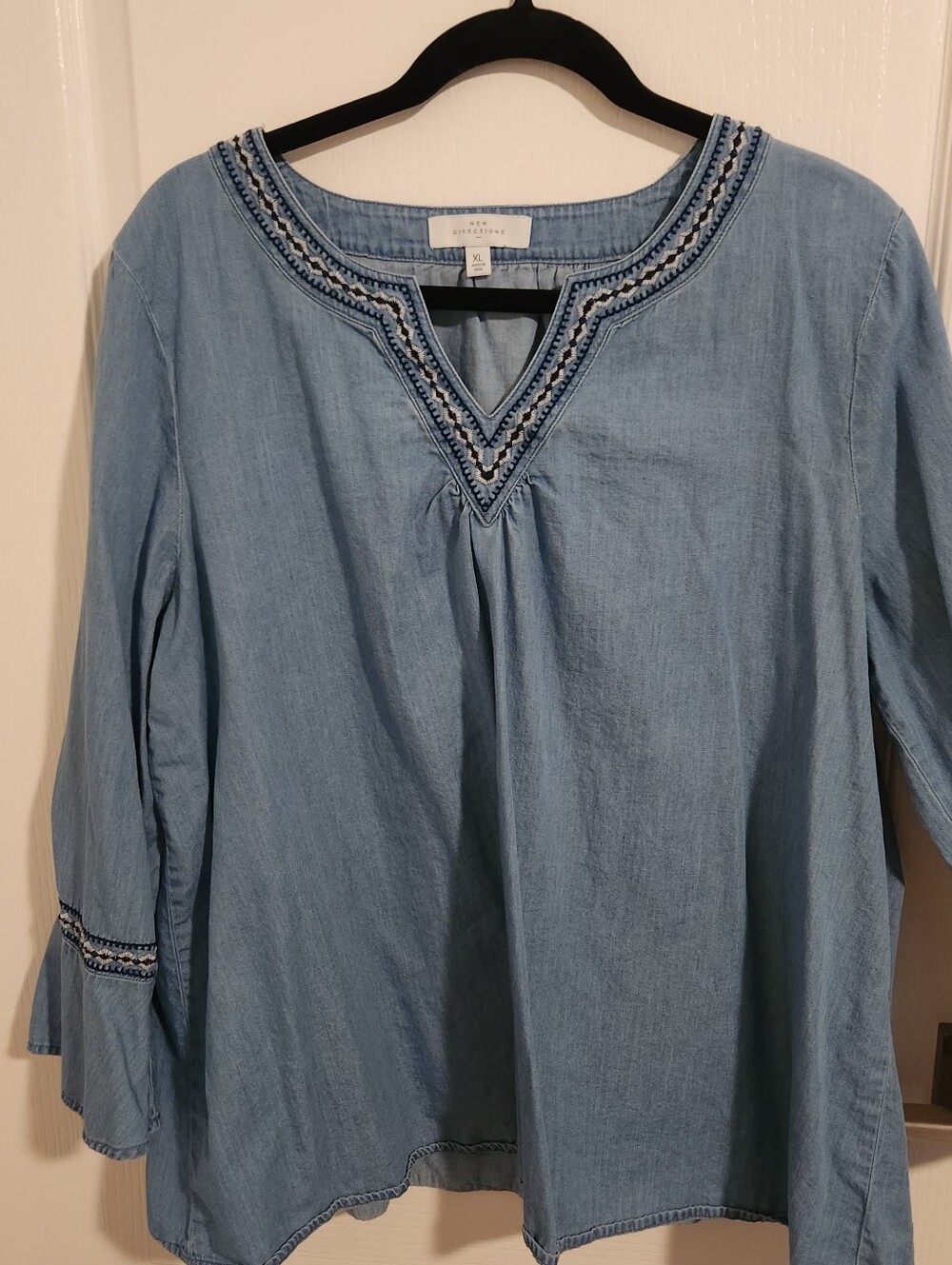 new directions Light Blue Embroidered V-Neck Top